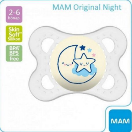 MAM Original szilikonos éjszakai cumi 2-6 hónap rózsaszín hold, rózsaszín csillaggal